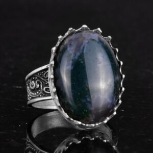 Gerçek Doğal Taş Yüzük - 925 Ayar Gümüş Büyük Yüzük - El Yapımı Yüzük (Süsen Taşı) - Görsel 5