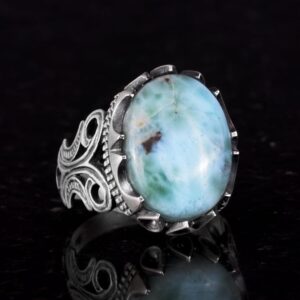 925 Ayar Katı Gümüş Erkek Yüzük - Doğal Taş Seçeneği ile El Yapımı Tasarım (Larimar) - Görsel 5