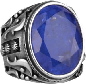 925 Ayar Gümüş Yüzük, Tasarım Gümüş Erkek Yüzüğü (Lacivert Paraiba Yapay Taş) - Görsel 1