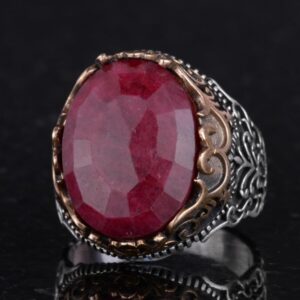 Gerçek Doğal Taş El Yapımı Yüzük - 925 Ayar Gümüş El Yapımı Yüzük - Şık Yüzük (Yakut) - Görsel 6