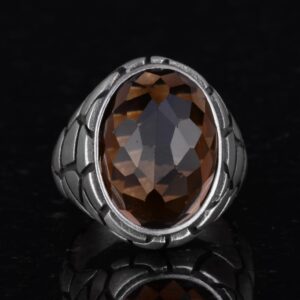 Erkekler İçin Lüks 925 Ayar Gümüş Yapay Taş Yüzükler - Çeşitli Koleksiyon (Dumanlı Kuvars Yapay Taş) - Görsel 3