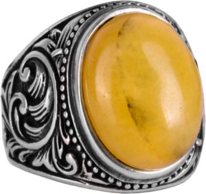 925 Ayar Katı Gümüş Yüzük - Doğal Sarı Akik Taşlı Yüzük, Tasarım Gümüş Erkek Yüzüğü - Görsel 1