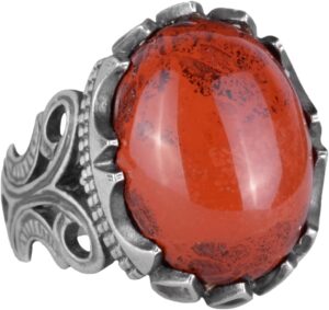 925 Ayar Katı Gümüş Erkek Yüzük - Doğal Taş Kan Taşı - Görsel 1