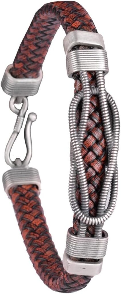 925 Ayar Gümüş Dokuma Deri Bilezik - Modern Erkekler için Şık El Yapımı Aksesuar - Görsel 1