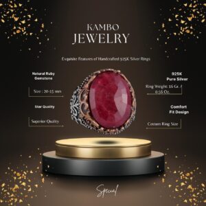 Gerçek Doğal Taş El Yapımı Yüzük - 925 Ayar Gümüş El Yapımı Yüzük - Şık Yüzük (Yakut) - Görsel 2