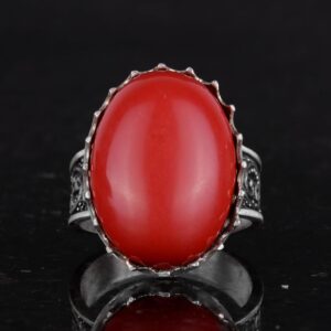925 Ayar Gümüş Yüzük - Büyük Yüzük - Yapay Taş Gümüş Yüzük - El Yapımı Yüzük (Yapay kırmızı mercan) - Görsel 4