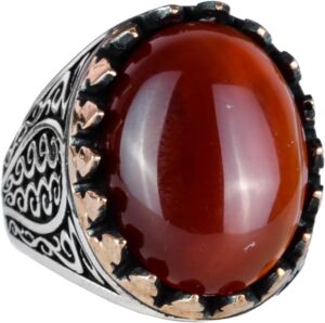 925 Ayar Sert Gümüş Erkek Yüzük - Doğal Kırmızı Akik Taşı ile El Yapımı Şıklık - Görsel 1