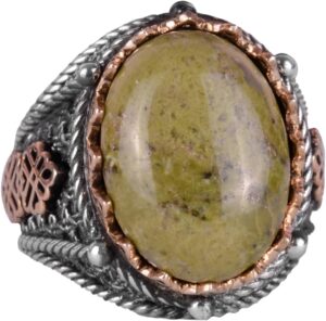 Gerçek Doğal Unakite Taşı Yüzük, El Yapımı 925K Sert Gümüş Erkek Yüzük, Sanatsal Tasarım - Görsel 1