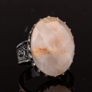 Gerçek Doğal Rutilit Kuvars Taşlı Yüzük, Büyük Yüzük, Erkek Yüzüğü, Gümüş Yüzük Erkekler İçin - Görsel 3