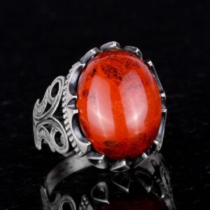 925 Ayar Katı Gümüş Erkek Yüzük - Doğal Taş Kan Taşı - Görsel 5