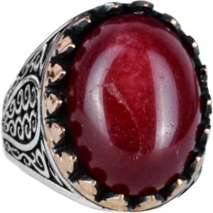 925 Ayar Katı Gümüş Erkek Yüzük, Doğal Taşlarla - El Yapımı Zarafet (Cabochon Yakut Taşı) - Görsel 1