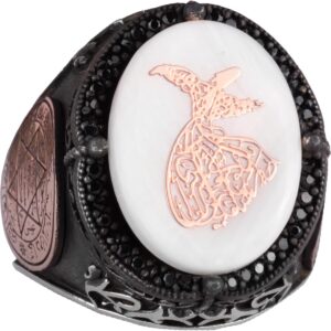 Desenli El Yapımı Yüzük - 925 Ayar Gümüş Erkek Yüzüğü - Davud Yıldızı Takısı (Semazen) - Görsel 1