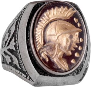 Amerikan Baş Şef Yüzüğü - Doğal Kırmızı Akik Taşı Yüzüğü - 925 Ayar Gümüş Yüzük - Oymalı Taş Yüzük - Görsel 1