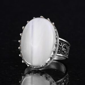 Gerçek Doğal Sedef Taş Yüzük - 925 Ayar Gümüş Büyük Yüzük - El Yapımı Yüzük - Görsel 6