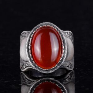 Doğal Taş Yüzük, 925 Ayar Gümüş Yüzük, Kırmızı Akik - Görsel 4