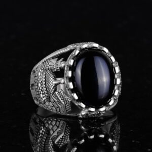 İslami Doğal Taş Yüzük, 925 Ayar Gümüş Yüzük (Oniks) - Görsel 4