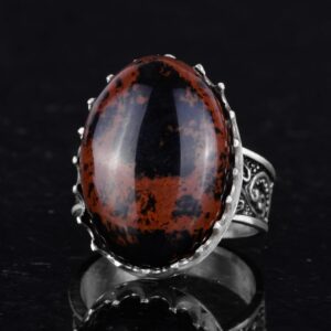 Gerçek Doğal Taş Yüzük - 925 Ayar Gümüş Büyük Yüzük - El Yapımı Yüzük (Obsidyen) - Görsel 6