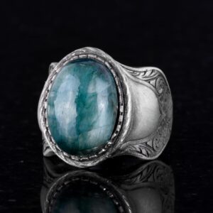 Doğal Taş Yüzük, 925 Ayar Gümüş Yüzük, Cabochon Zümrüt Yüzük - Görsel 3