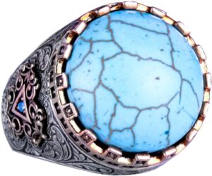 925 Ayar Gümüş Yüzük - Kral Yüzük - Yapay Taş Yüzük - El Yapımı Yüzük (Yapay Turkuaz) - Görsel 1