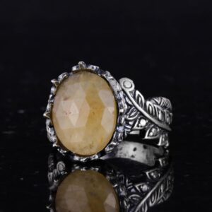 Gerçek Doğal Taş Yüzük - El Yapımı 925 Ayar Gümüş Takı (Sarı Safir) - Görsel 5