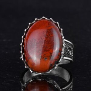 Gerçek Doğal Taş Yüzük - 925 Ayar Gümüş Büyük Yüzük - El Yapımı Yüzük (Kırmızı kan taşı) - Görsel 6