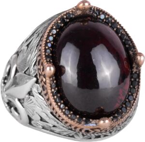 925 Ayar Gümüş El Yapımı Erkek Yüzük - Çeşitli Doğal Taşlarla Mevcut (Granat) - Görsel 1