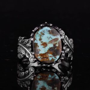 Gerçek Doğal Arizona Turkuaz Taş Yüzük, 925 Ayar Gümüş Yüzük, Minimalist El Yapımı Yüzük - Görsel 4
