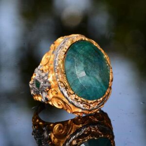 Gerçek Zümrüt Taşlı Yüzük, Zümrüt Yüzük, Katı Sterlin Gümüş Yüzük, Erkek Yüzüğü, Yeşil - Görsel 3