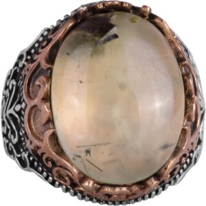 Gerçek Doğal Taş El Yapımı Yüzük - 925 Ayar Gümüş El Yapımı Yüzük - Şık Farklı Yüzük (Prehnit) - Görsel 1