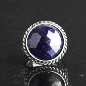 Gerçek Doğal Taş Yüzük - 925K Katı Gümüş Erkek Yüzüğü Mavi Safir ile - Görsel 3