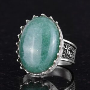 Gerçek Doğal Taş Yüzük - 925 Ayar Gümüş Büyük Yüzük - El Yapımı Yüzük (Aventurin) - Görsel 6