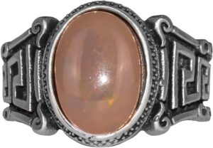 El Yapımı 925 Ayar Gümüş Erkek Yüzük ile Doğal Etiyopya Opali Taşı - Labirent Tasarımı