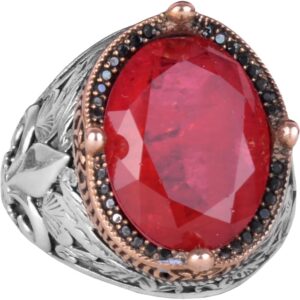 925 Ayar Gümüş Yüzükler Premium Üretilmiş Taşlarla (Kırmızı Paraiba Üretilmiş Taş) - Görsel 1