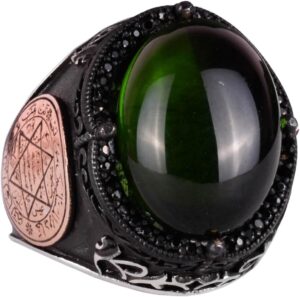 David Yıldızı Yüzük, Yapay Taş Yüzük, 925 Ayar Gümüş Süleyman Yüzüğü (Cabochon Zümrüt Yapay Taş) - Görsel 1