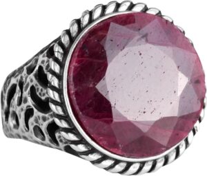 Gerçek Doğal Taş Yüzük - 925 Ayar Katı Gümüş Erkek Yüzüğü ile Yakut - Görsel 1