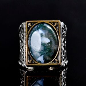 Gerçek Doğal Taş Yüzük, 925 Ayar Gümüş Yüzük (Yosunlu Akik) - Görsel 2