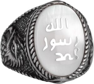 İslami Erkek Yüzük - Kartal Sembolü Yüzük - 925 Ayar Gümüş El Yapımı Erkek Yüzük (Beyaz) - Görsel 1