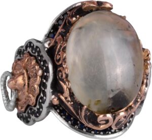 Aslan Yüzük Erkekler için, Doğal Prehnit Yeşil Taş Yüzük - Şifa Veren 925 Ayar Sıkı Gümüş Erkek Yüzük - Huzur ve İçgörü Tasarımı - Görsel 1