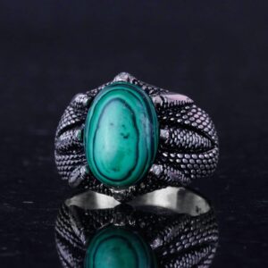 925 Ayar Gümüş Erkek Yüzük, Doğal Taşlı, El Yapımı Vintage Tasarım Pençeli Yüzük (Malaşit) - Görsel 6
