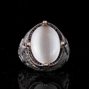 925 Ayar Gümüş Yüzükler Premium Üretilmiş Taşlarla (Beyaz Kedi Gözlü Üretilmiş Taş) - Görsel 4