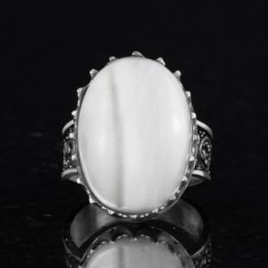 Gerçek Doğal Sedef Taş Yüzük - 925 Ayar Gümüş Büyük Yüzük - El Yapımı Yüzük - Görsel 4