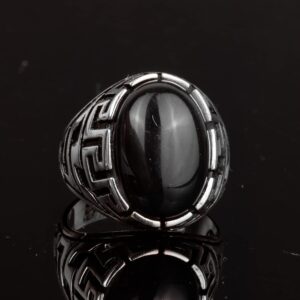 El yapımı Gümüş Yüzük, 925 Ayar Gümüş erkek yüzüğü, Oniks Taşı Yüzük Erkekler İçin - Görsel 5