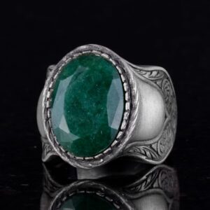 Doğal Taş Yüzük Erkekler İçin, 925 Ayar Gümüş Yüzük, (Zümrüt) - Görsel 4
