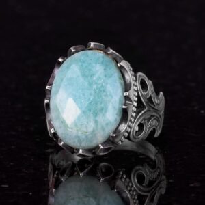 925 Ayar Katı Gümüş Erkek Yüzük - Doğal Amazonit Taş ile El Yapımı Tasarım - Görsel 3