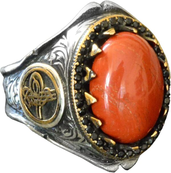 Erkekler için 925 Ayar Gümüş Yüzük - Doğal Kan Taşı Yüzük