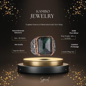 925 Ayar Gümüş Yüzük - Gerçek Doğal Taş Yüzük - El Yapımı Yüzük (Zümrüt) - Görsel 2