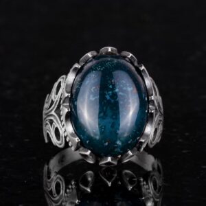 925 Ayar Katı Gümüş Erkek Yüzük - Doğal Taş Seçeneği ile El Yapımı Tasarım (Yeşil Kan Taşı) - Görsel 4