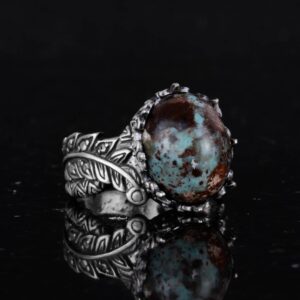 Gerçek Doğal Arizona Turkuaz Taş Yüzük, 925 Ayar Gümüş Yüzük, Minimalist El Yapımı Yüzük - Görsel 5