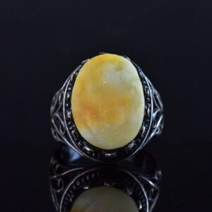 El Yapımı Ham Amber Yüzük, 925 Ayar Gümüş Erkek Yüzüğü, Doğal Şifa Taşı - Görsel 6