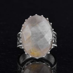 Gerçek Doğal Taş Yüzük - 925 Ayar Gümüş Büyük Yüzük - El Yapımı Yüzük (Altın rutilet kuvars) - Görsel 4